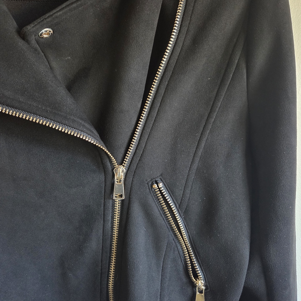 Black Asymmetric Moto Jacket with Silver Hardware Size Large - Picture 4 of 6